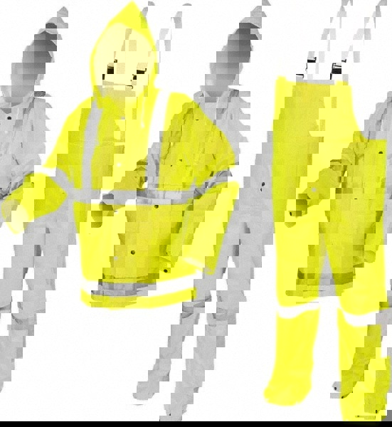 Encapsulated Suits: X-Large, High-Visibility Lime, Polyester;PVC, Snaps Closure, Welt